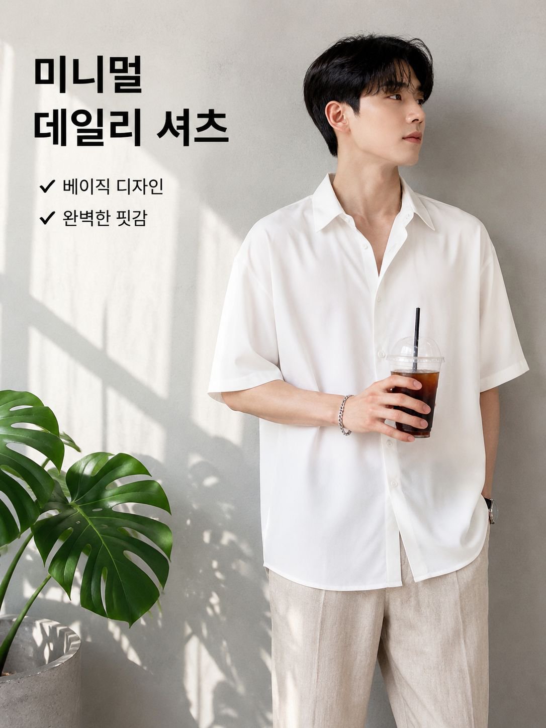 남자 여름 반팔 드롭 캐주얼 루즈핏 셔츠
