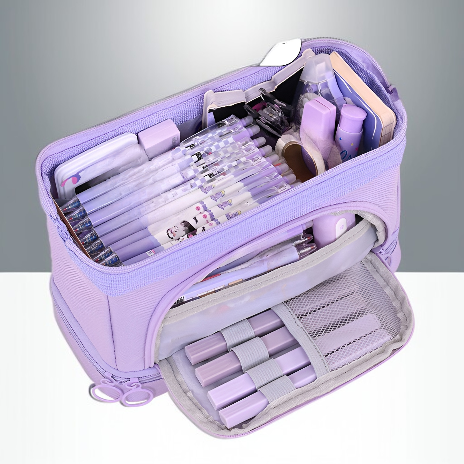 Double layer pencil case with large capacity