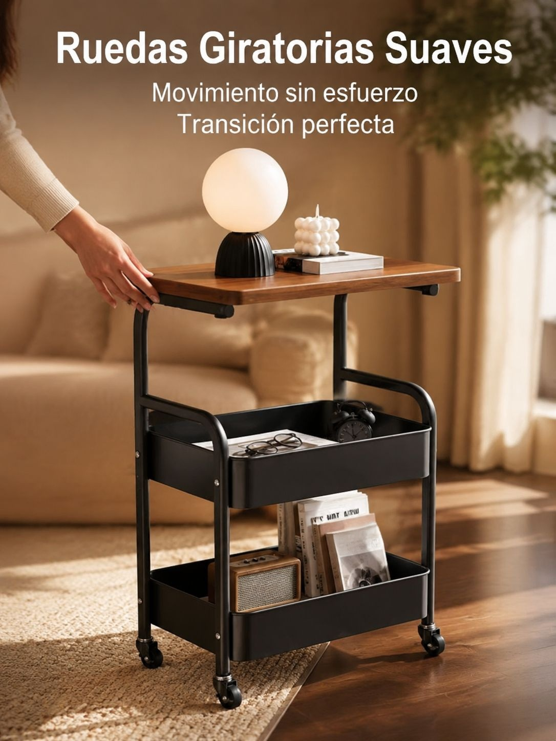 Mesita móvil color crema con diseño elegante