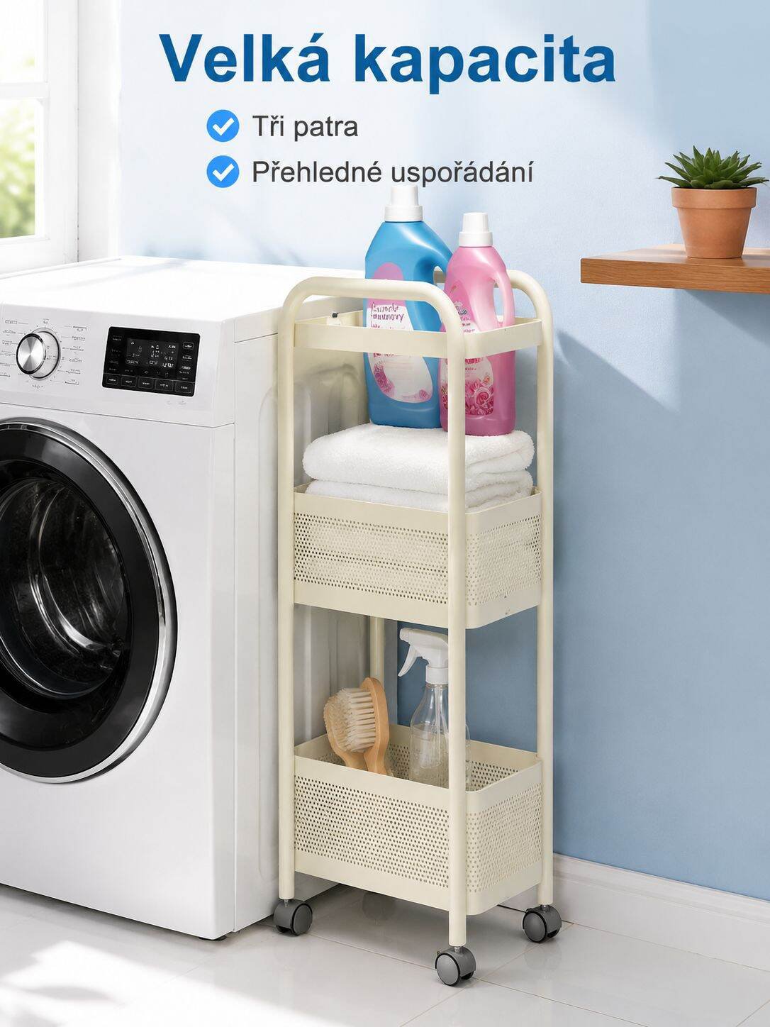 Multifunkční úložný vozík do mezery u lednice
