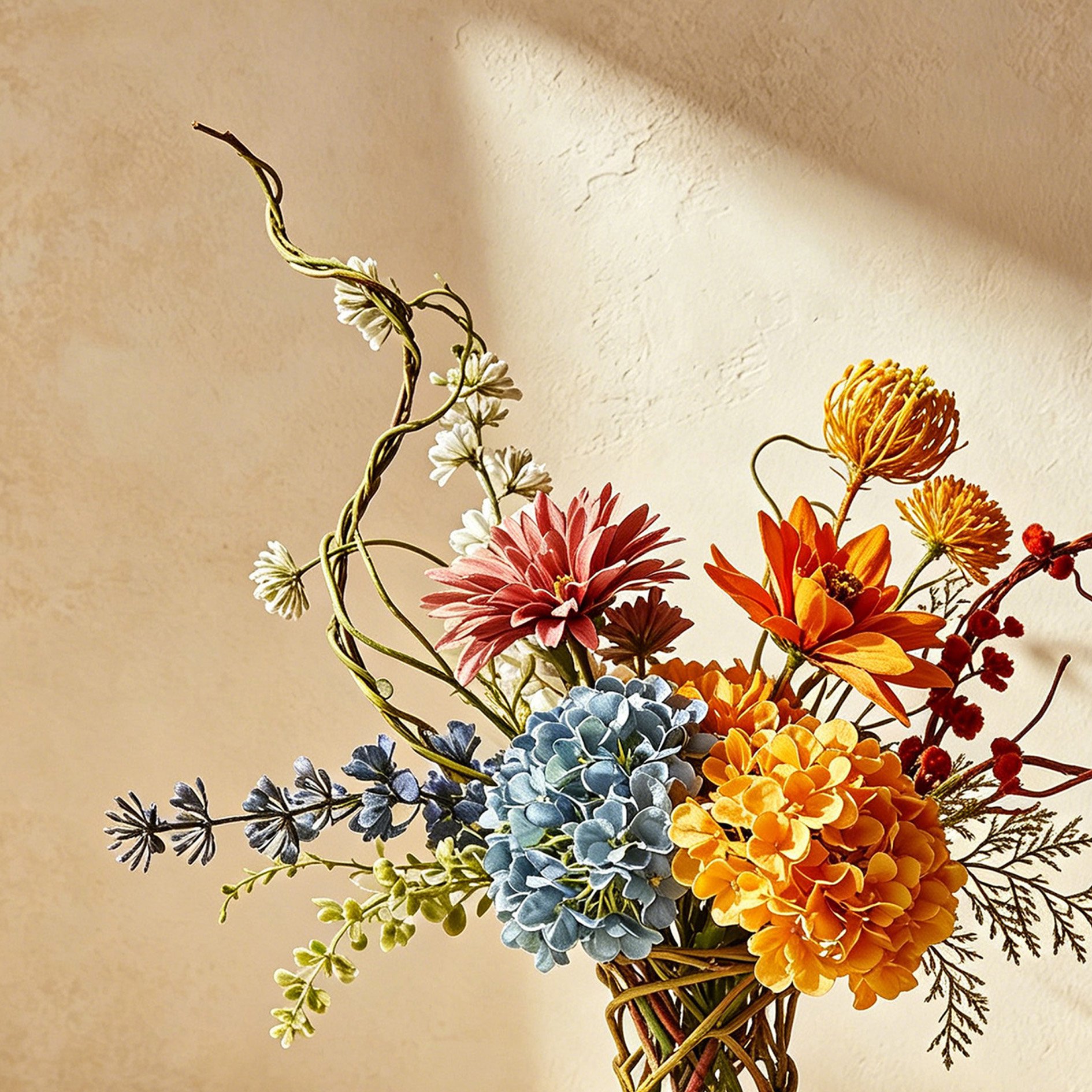 Silk flowers for creating artificial bouquets