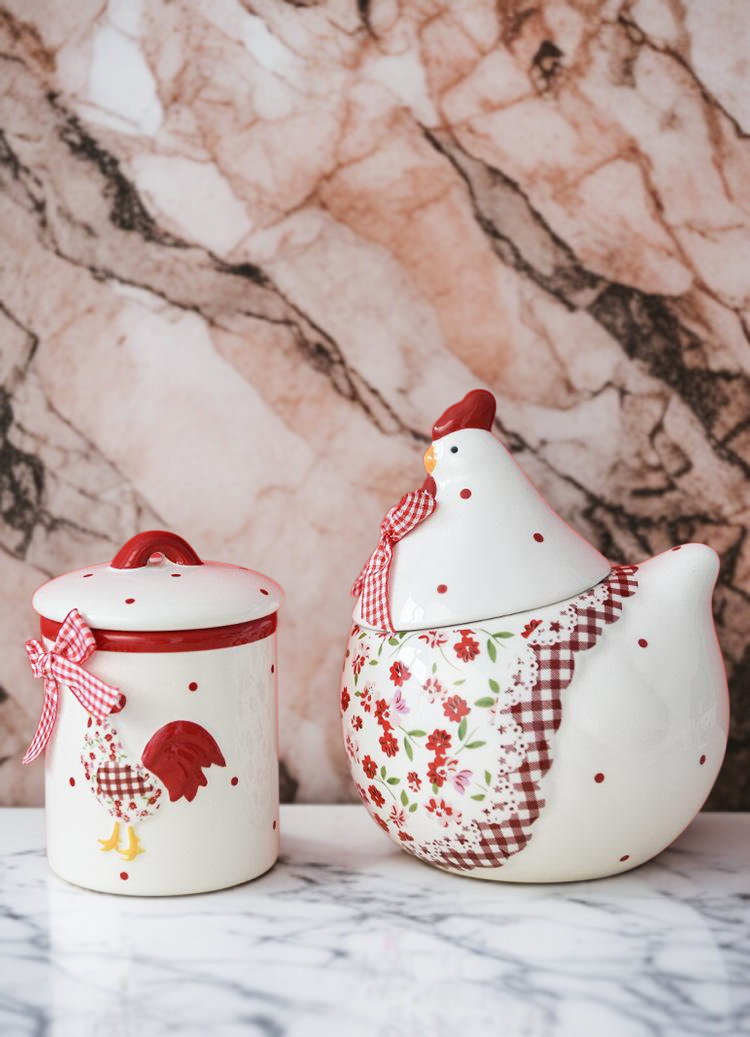 창의력 큰 수탉 도자기 밀봉 수납 탱크 정면 사진