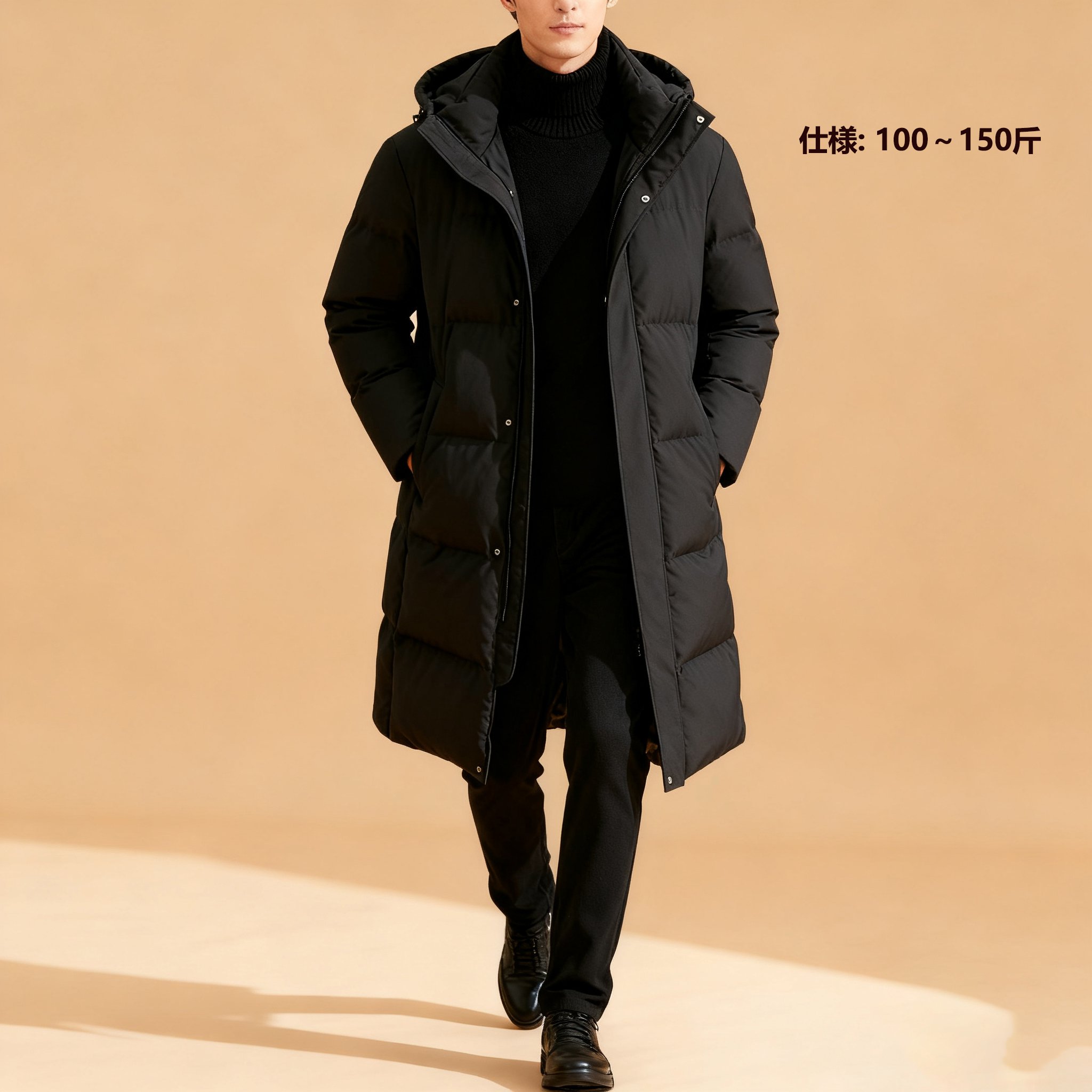 モデル着用ロング丈中綿コート