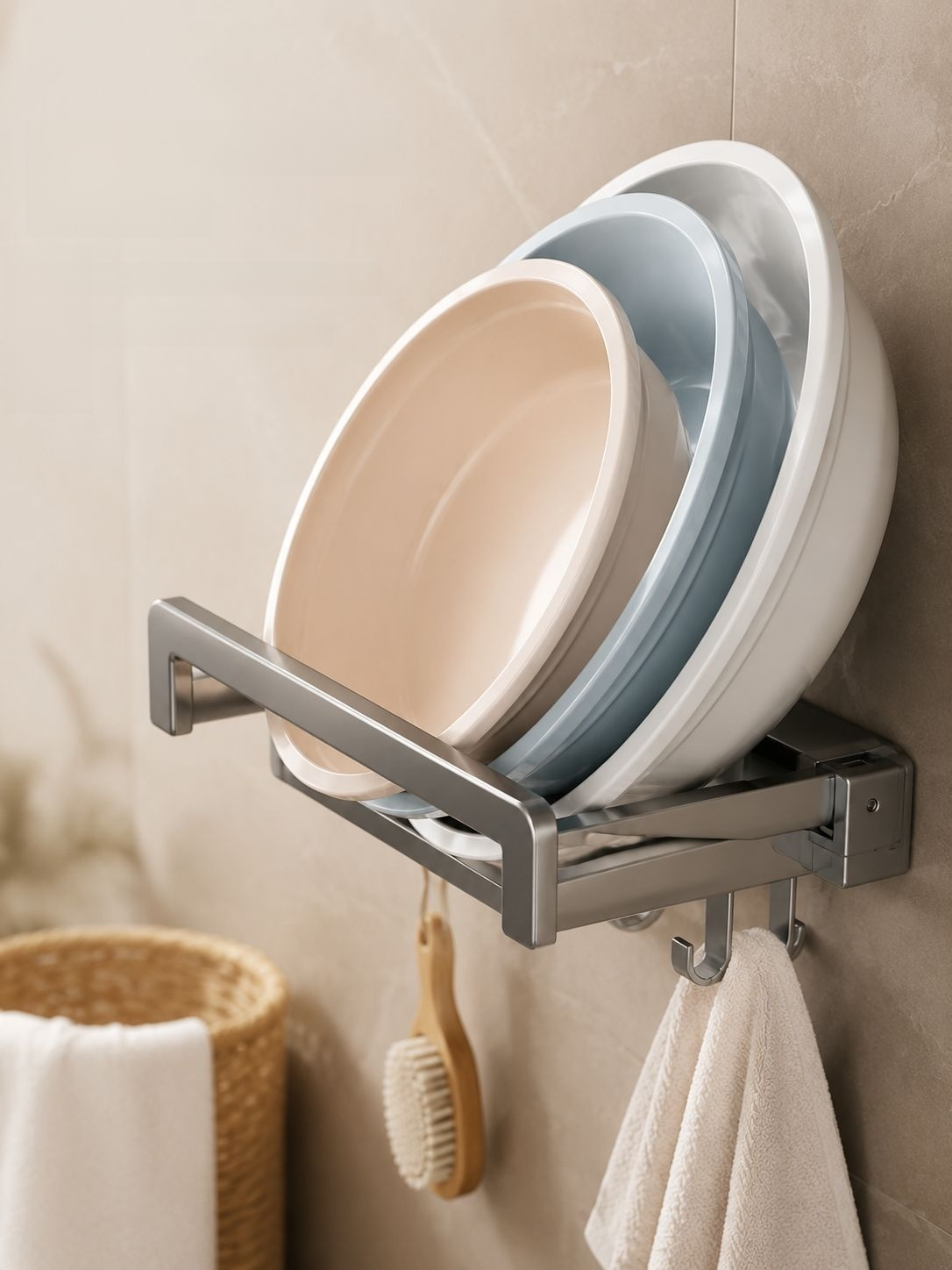 Estante plegable para lavabo sin perforación