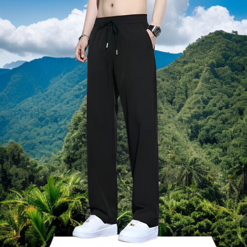 夏の薄いアイスシルクパンツメンズルーズストレートパンツドレープパンツ速乾スポーツパンツカジュアルパンツ