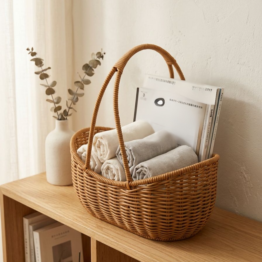 編み込み野菜かご、模造籐製ピクニックかご