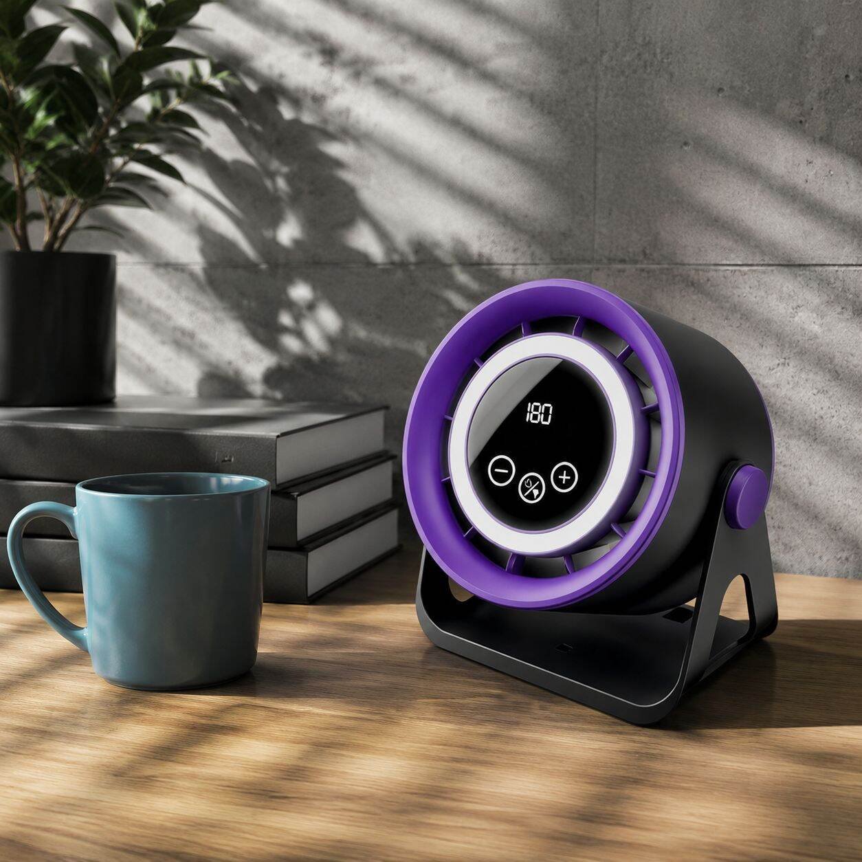 Tischventilator mit Digitalanzeige, leise, starke Windkraft, mit Beleuchtung