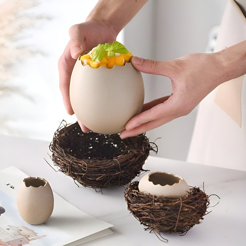 Frosted Eggshell Dried Vines Ceramic Bowl
