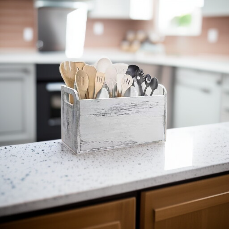  Caja de almacenamiento de cubiertos de madera retro