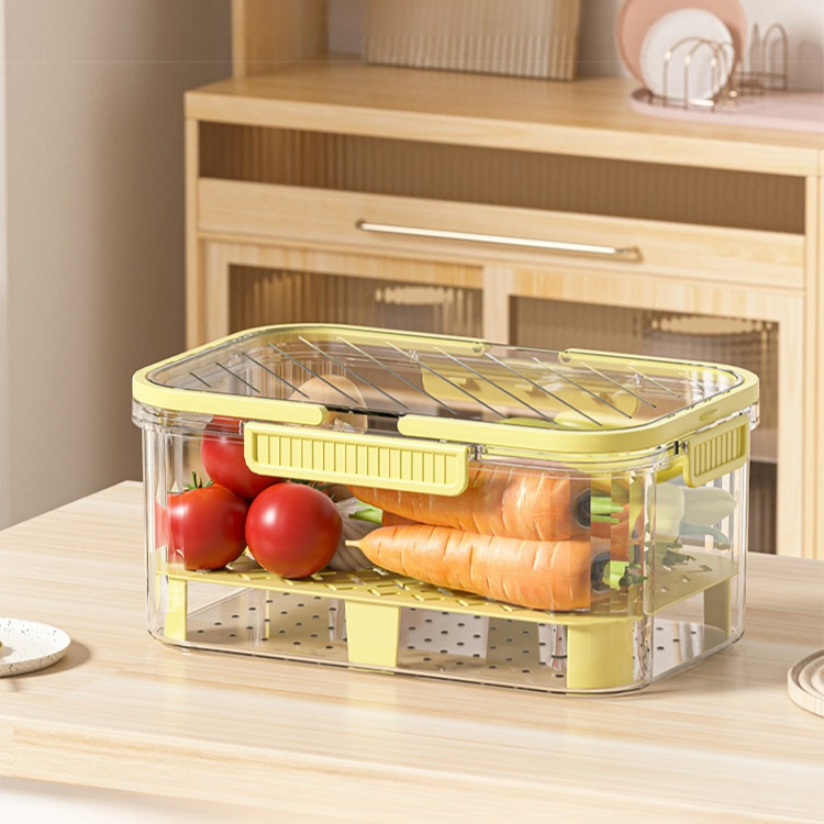 手提便攜大容量保鮮盒 冰箱塑膠便當盒 戶外野餐收納籃