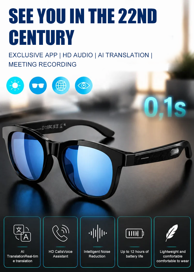 Smart Zoom Color-Changing Solar Real-Time AI Translation Glasses