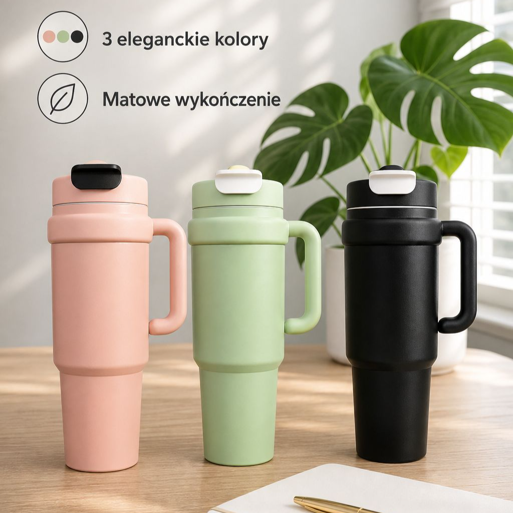 Stylowy kubek termiczny dla kobiet o dużej pojemności – idealny do biura