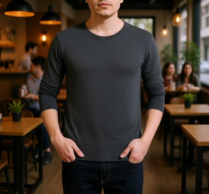 여성 모델이 착용한 스웨터 재킷