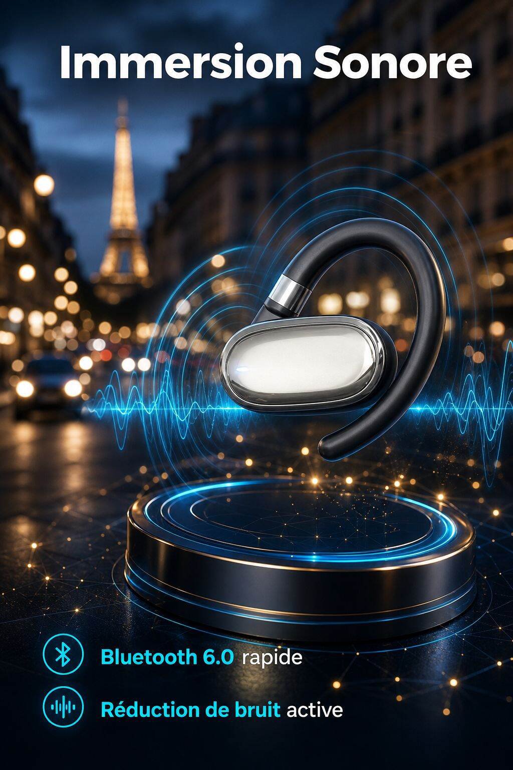 Oreillette Bluetooth pivotante multi-angle, à accrocher à l'oreille
