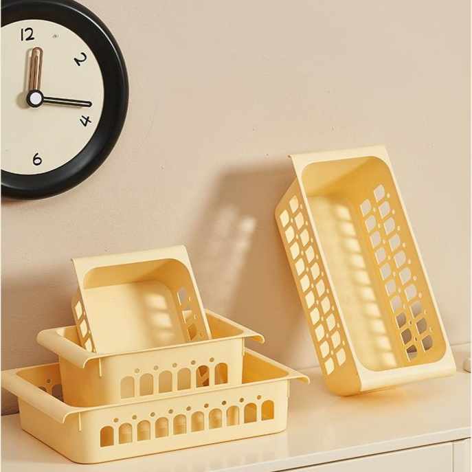 南洋風デザイン多サイズ伸縮ロッド付きメッシュ収納バスケット