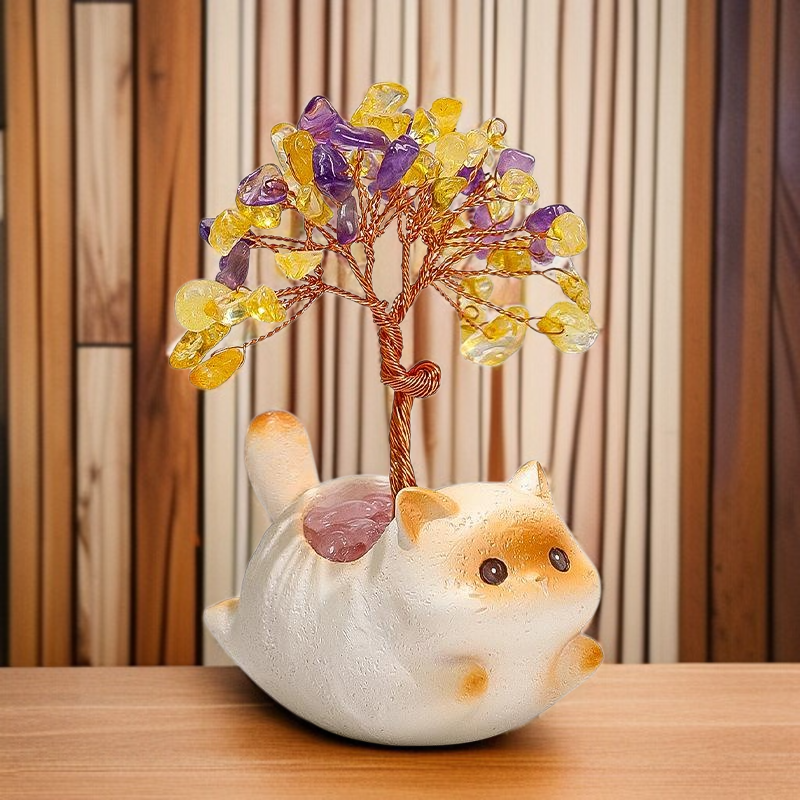 만화 동물 천연 수정 부자 나무 장식품