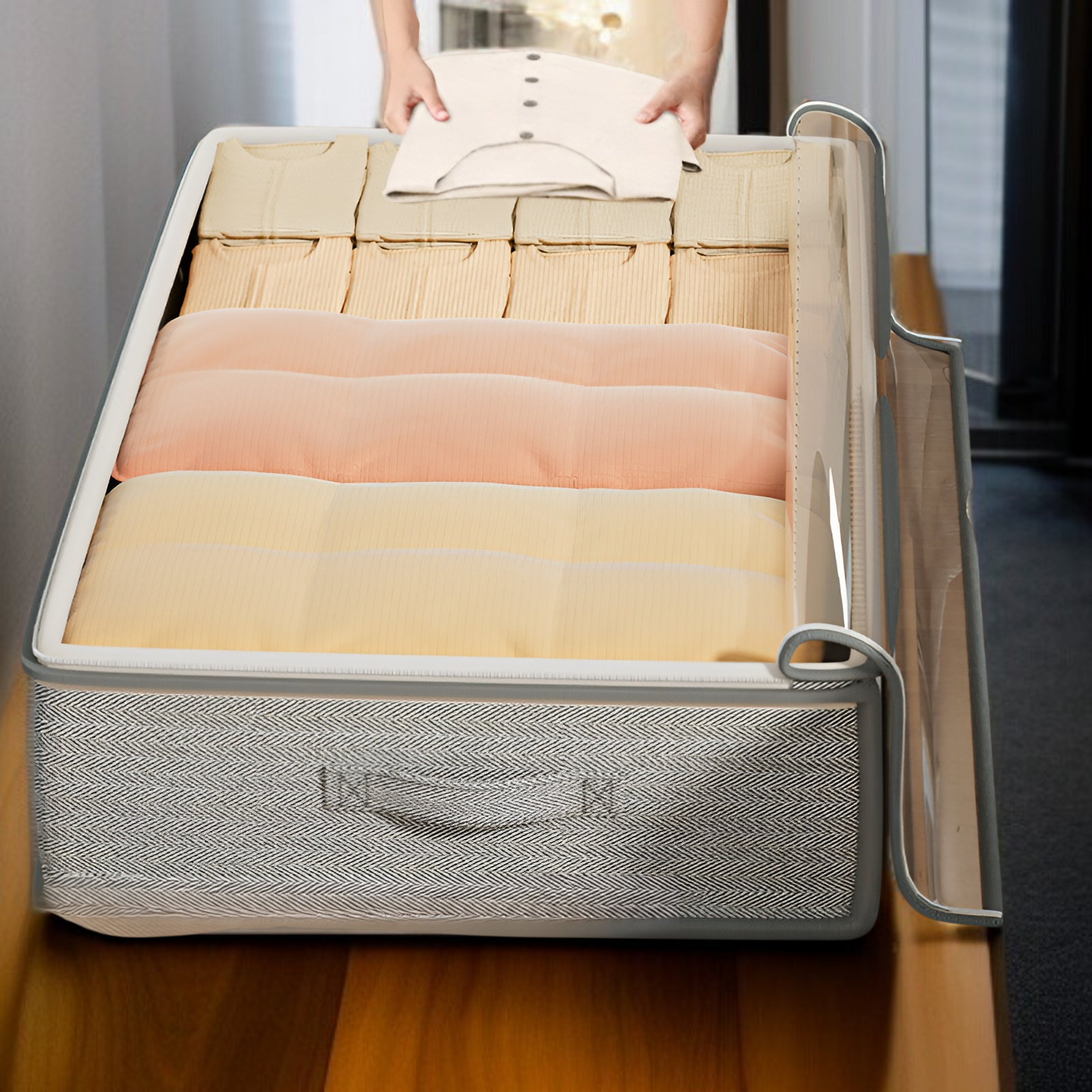 ベッド下収納ボックス フラットな家庭用引き出し式季節キルト収納ボックス ベッド下収納アーティファクト衣類収納ボックス