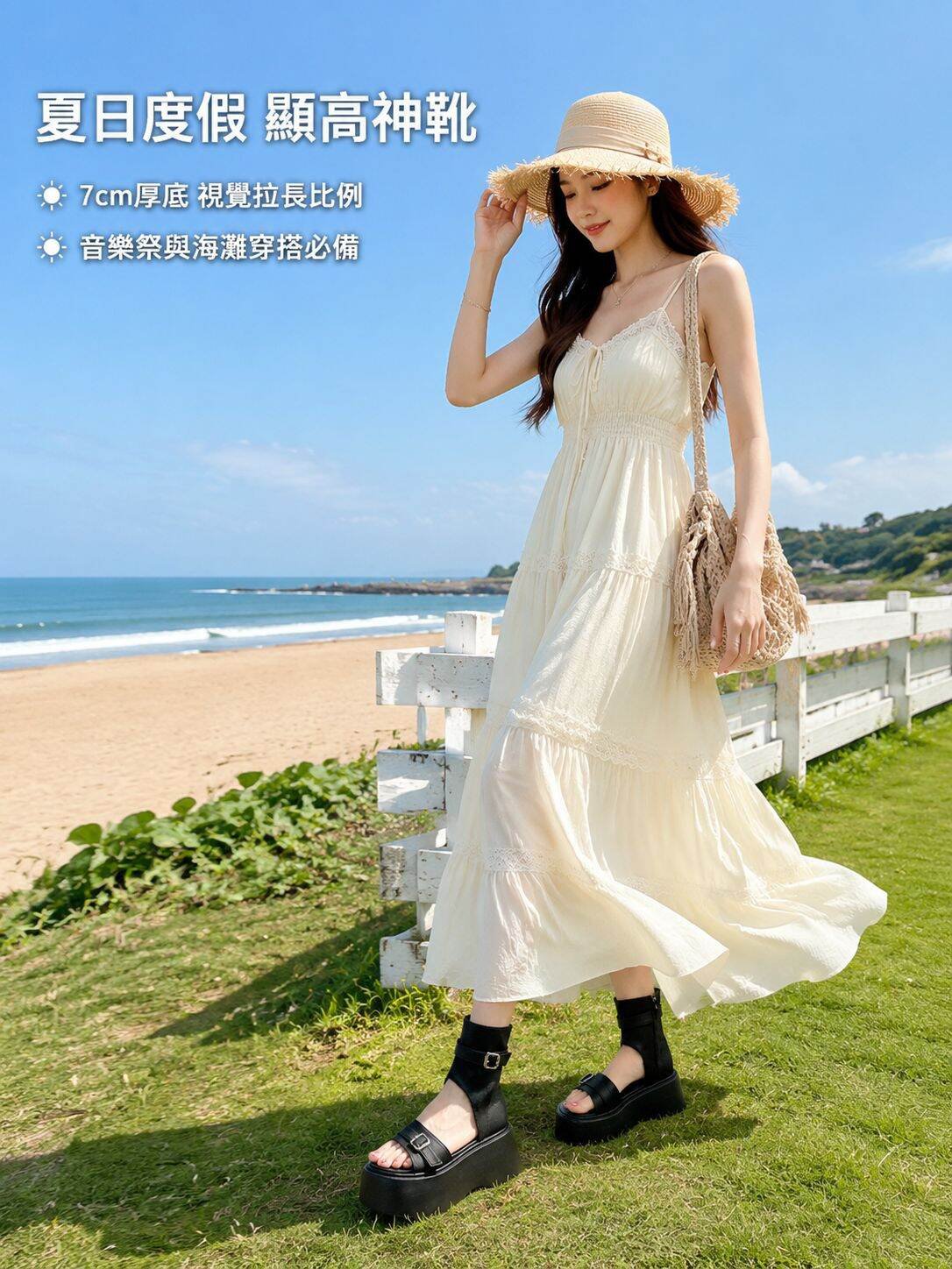 時尚小眾風格增高羅馬沙灘涼鞋，百搭顯瘦