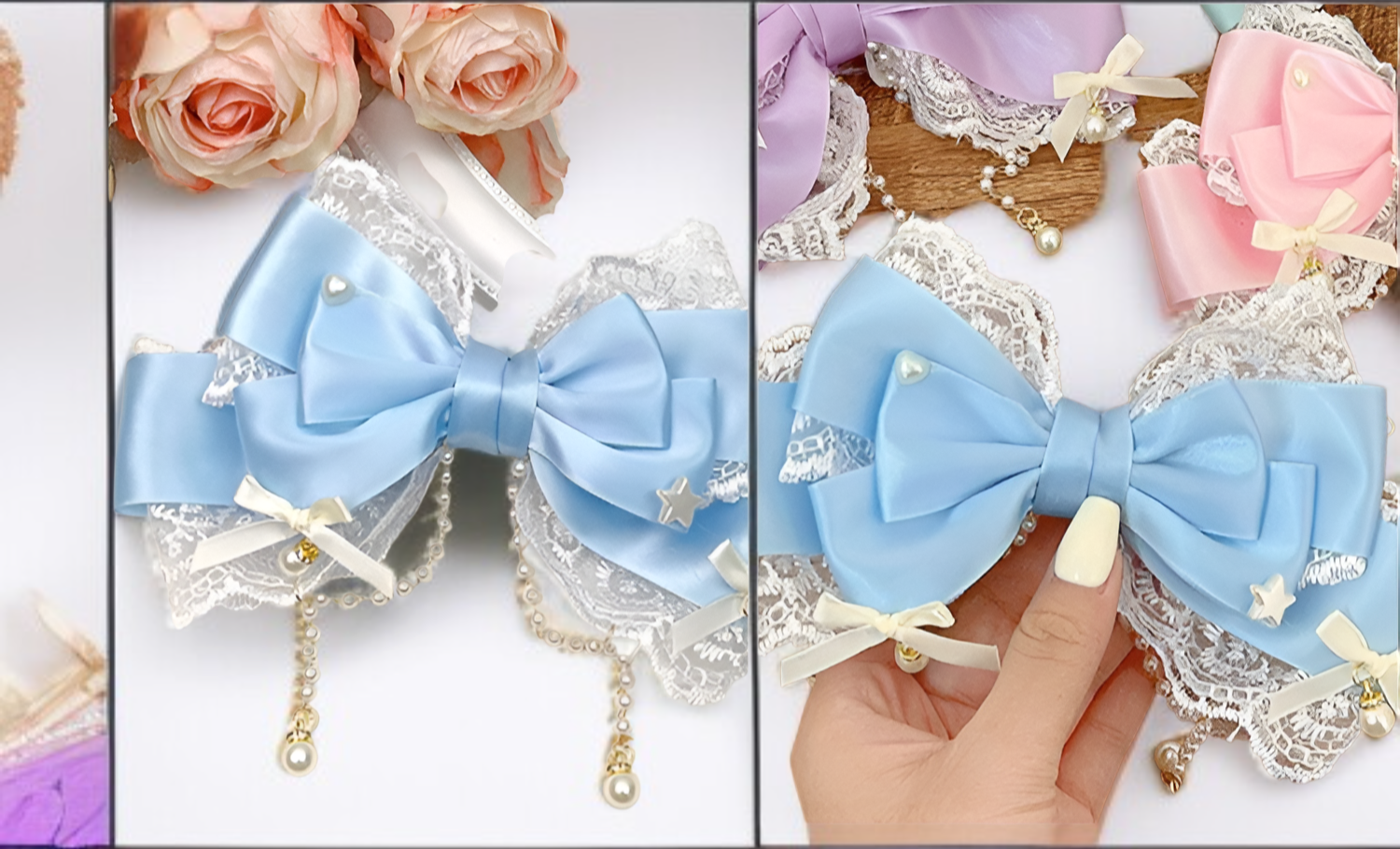 優雅蕾絲蝴蝶結髮夾側面展示