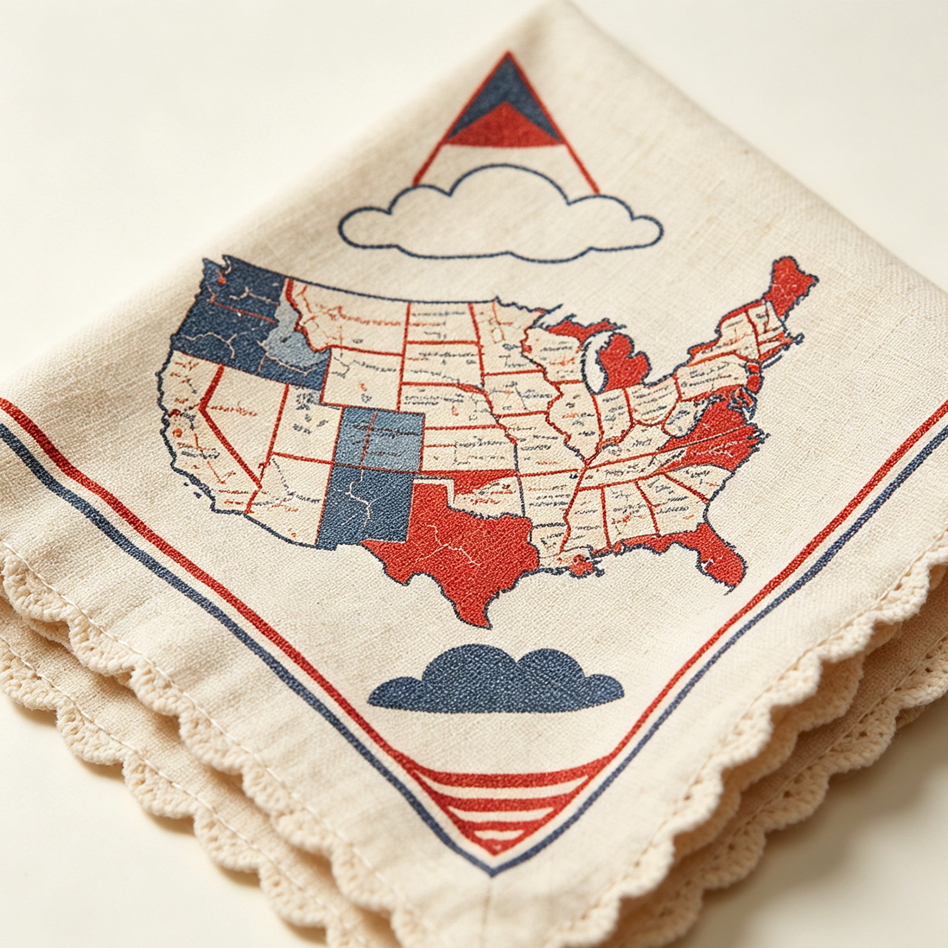 American-style map cotton and linen square scarf