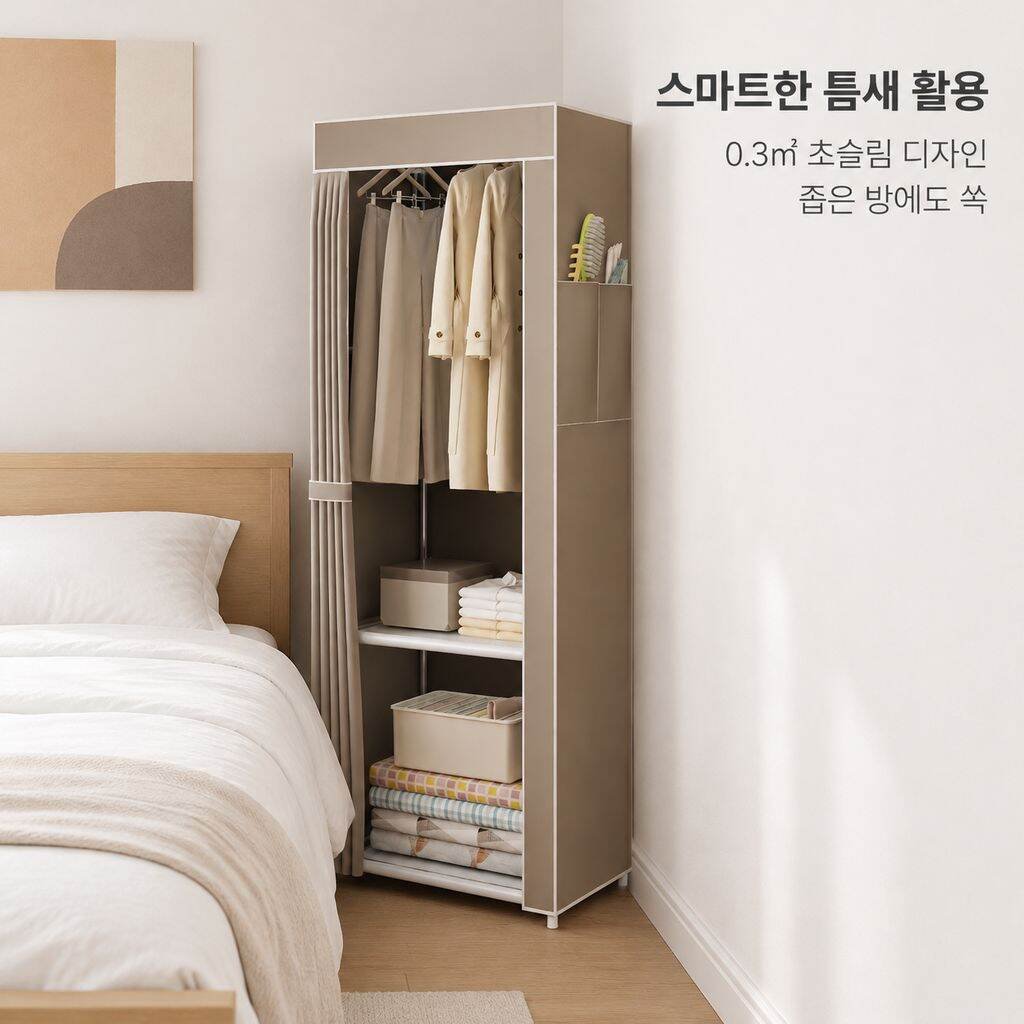 패브릭 및 강화 스틸 파이프 소재 의류 수납장