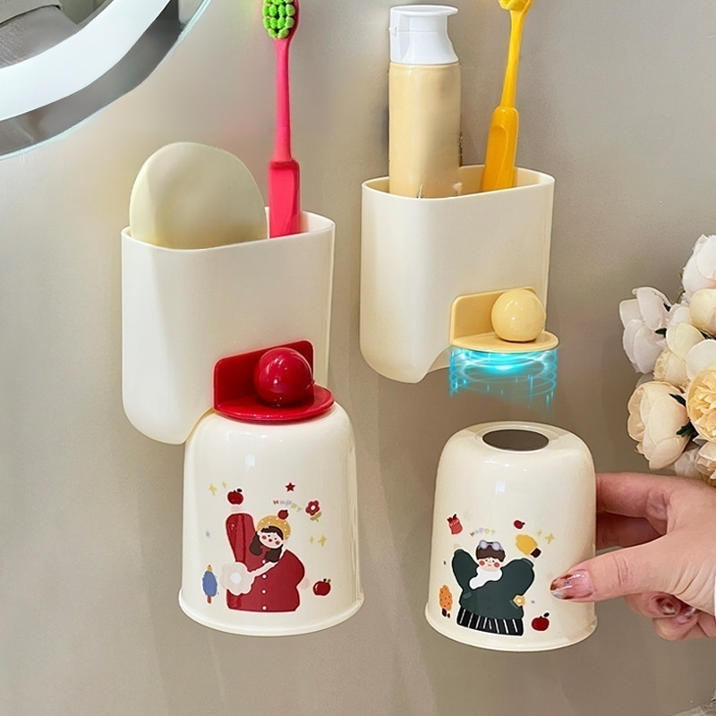 Non perforated magnetic suction inverted drain toothbrush cup storage rack