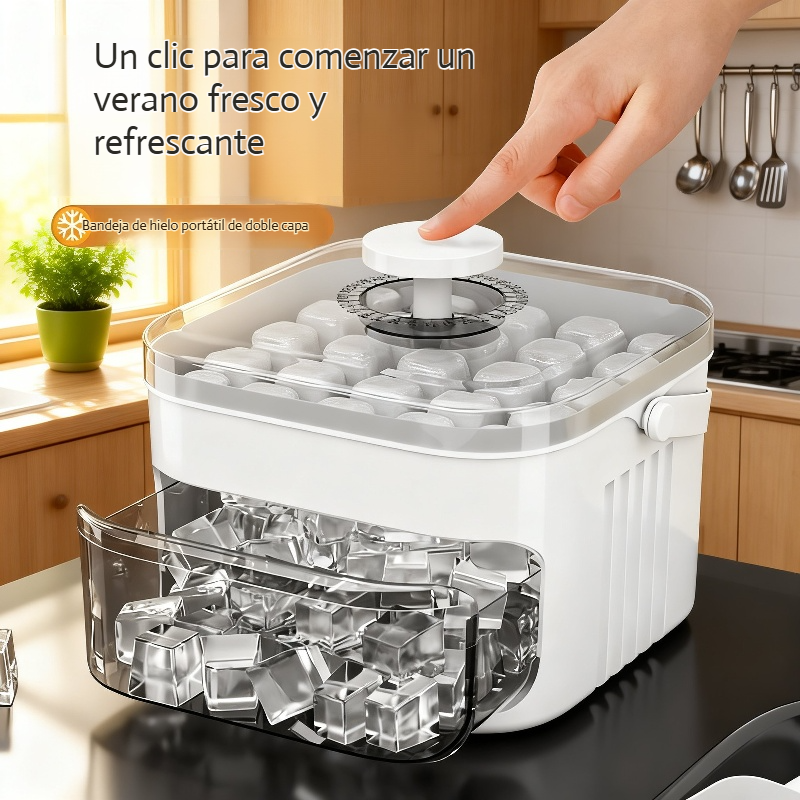 Cubetera de hielo con botón de presión, fácil de usar