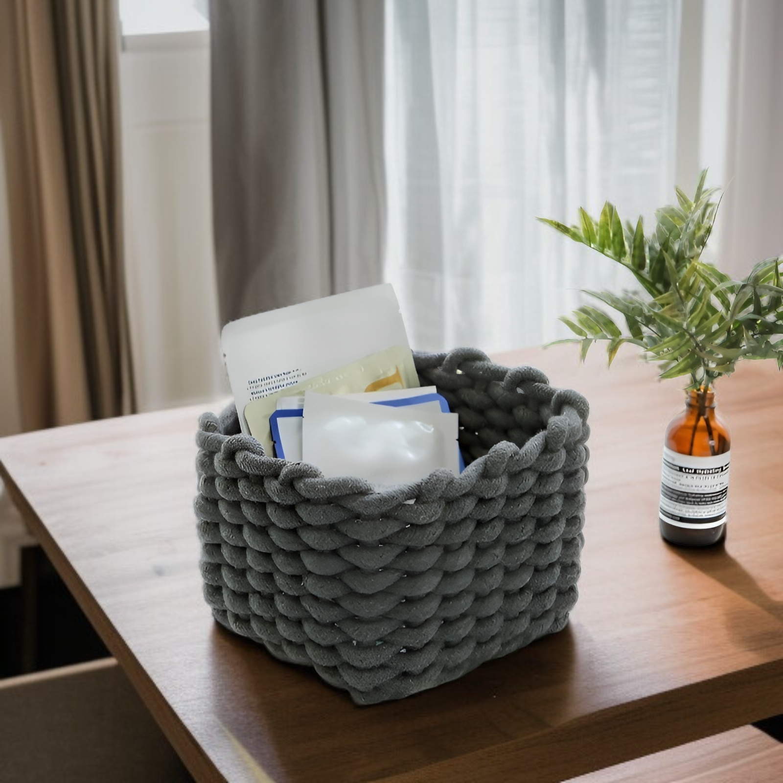 سلة تخزين منسوجة من القطن