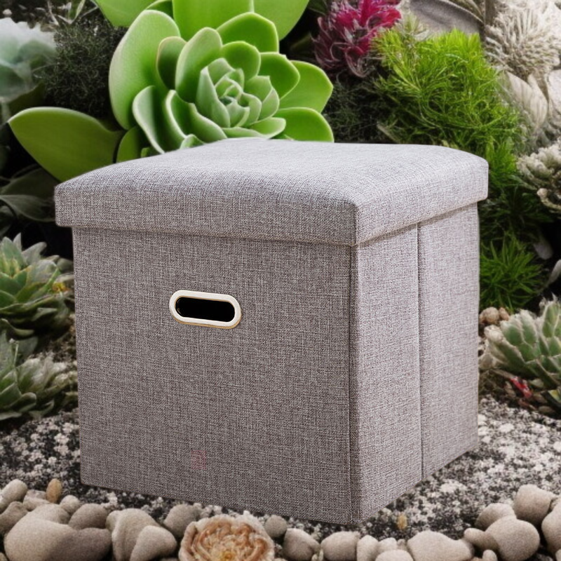 Home Large Capacity Foldable Imitation Linen Storage Stool with Handle