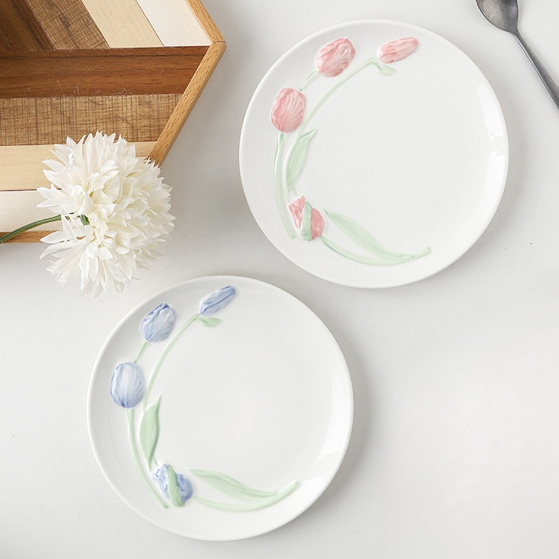 Yujin Fragrant Flower Ceramic Bowl and Plate White Glazed Tableware