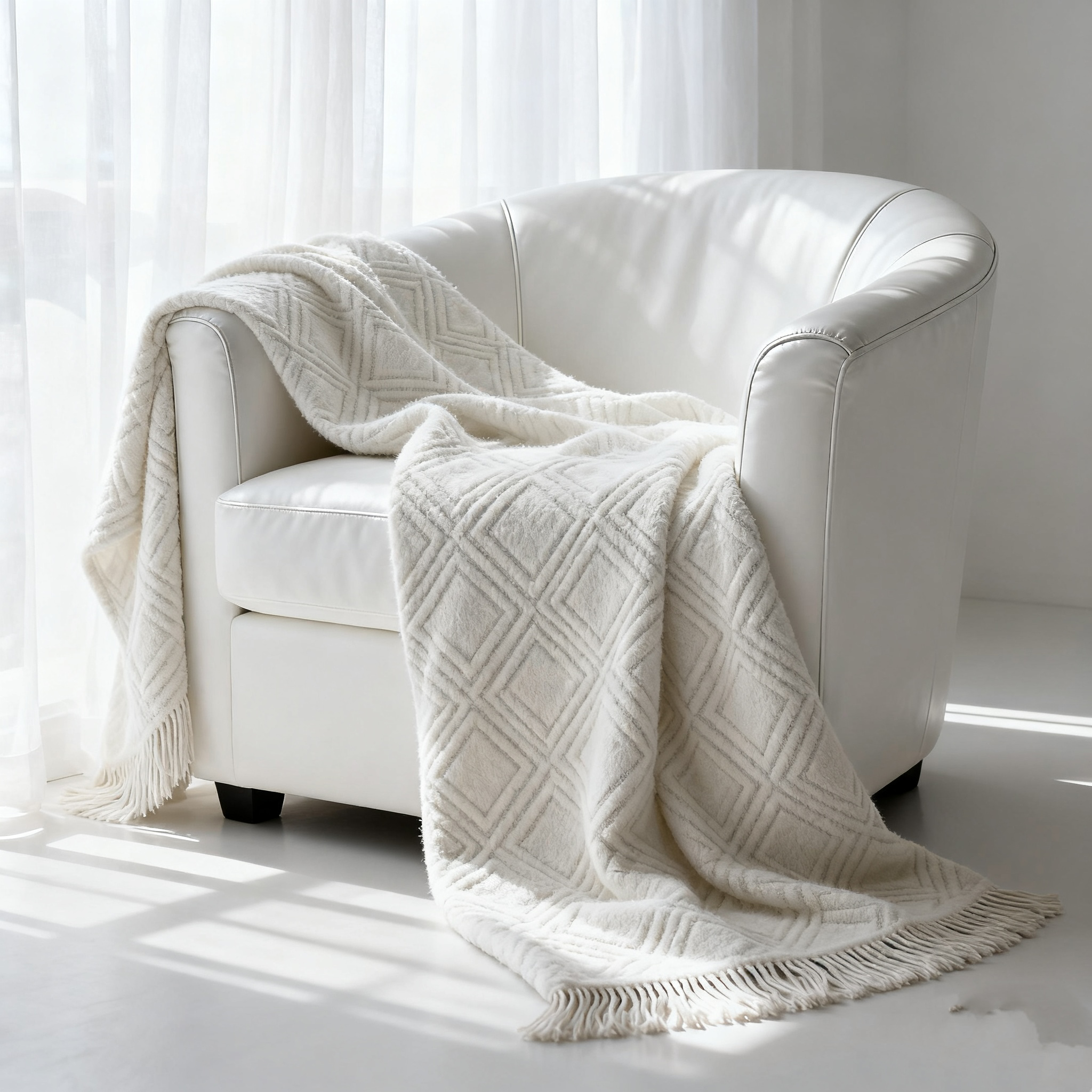 Manta suave blanca de gran tamaño con diseño de diamante