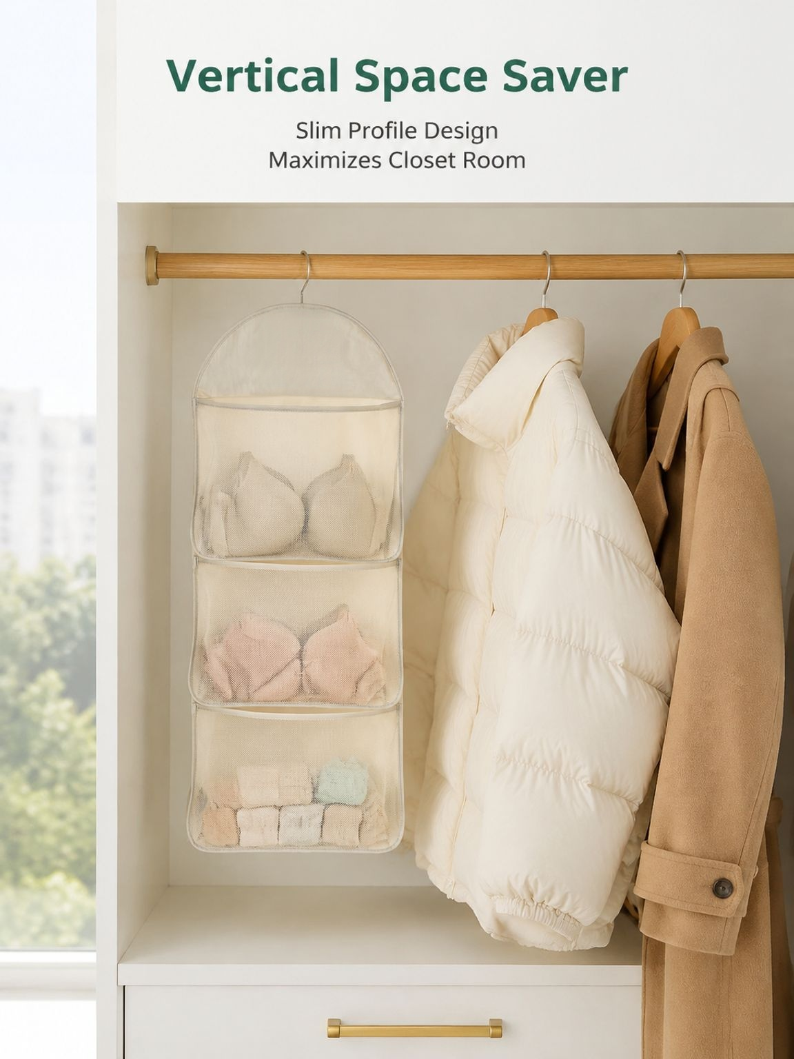 Household Visible Mesh Storage Bag Hanging Organizer for Underwear and Socks