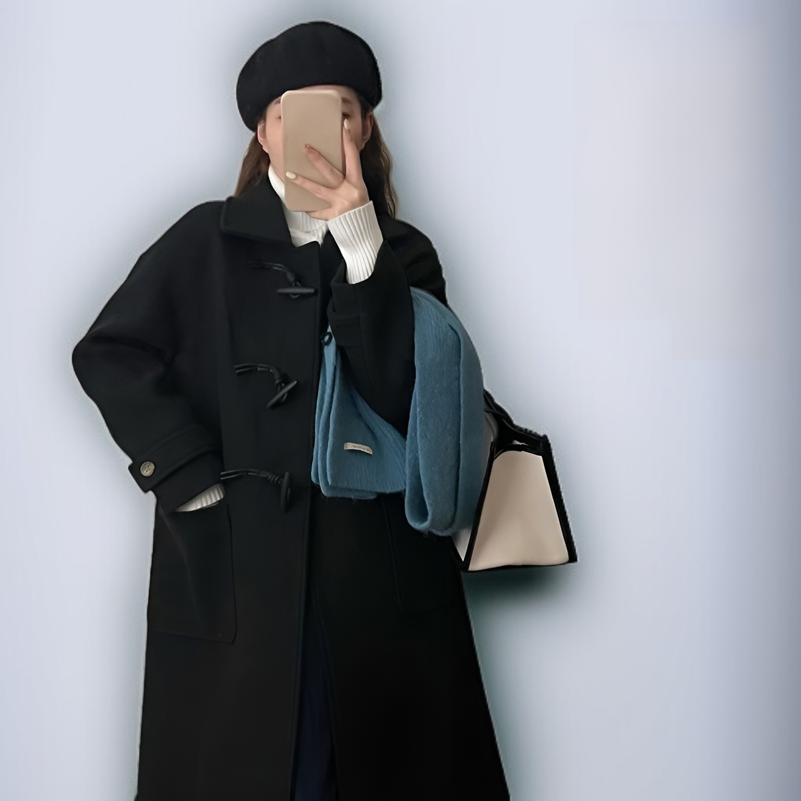 코너 버튼이있는 일본식 모직 코트