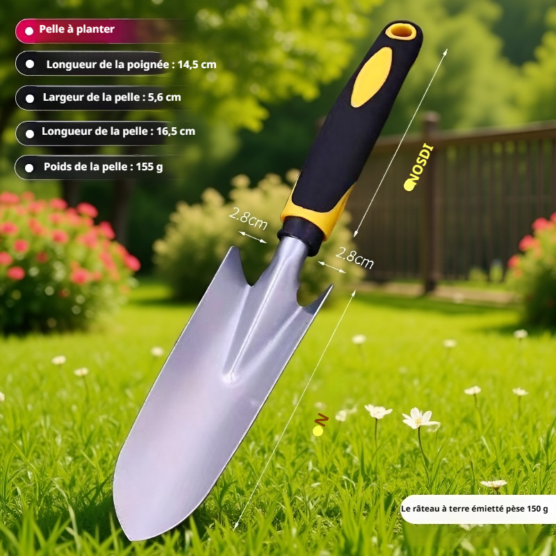 Ensemble de quatre outils de jardinage polyvalents : houe, pelle, pour la plantation d'arbres