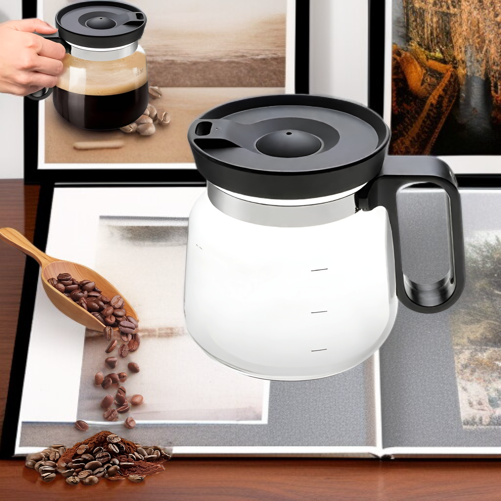 كوب قهوة على شكل إبريق، زجاجي مقاوم للحرارة، سهل الحمل والتنظيف