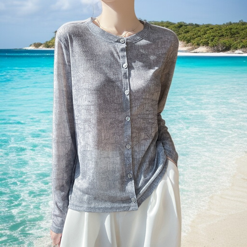 春夏 薄手タイダイプリントニットカーディガン