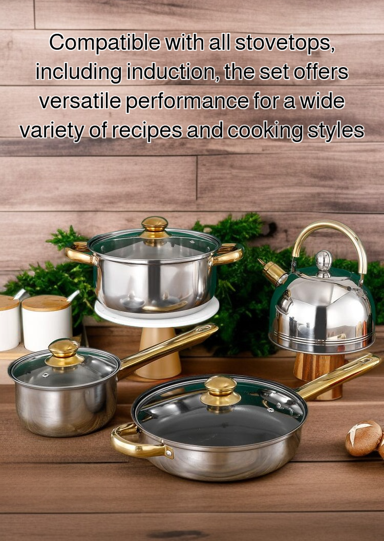 Everyday Cooking 12-Piece Gold Stainless Steel Cookware Set complete collection