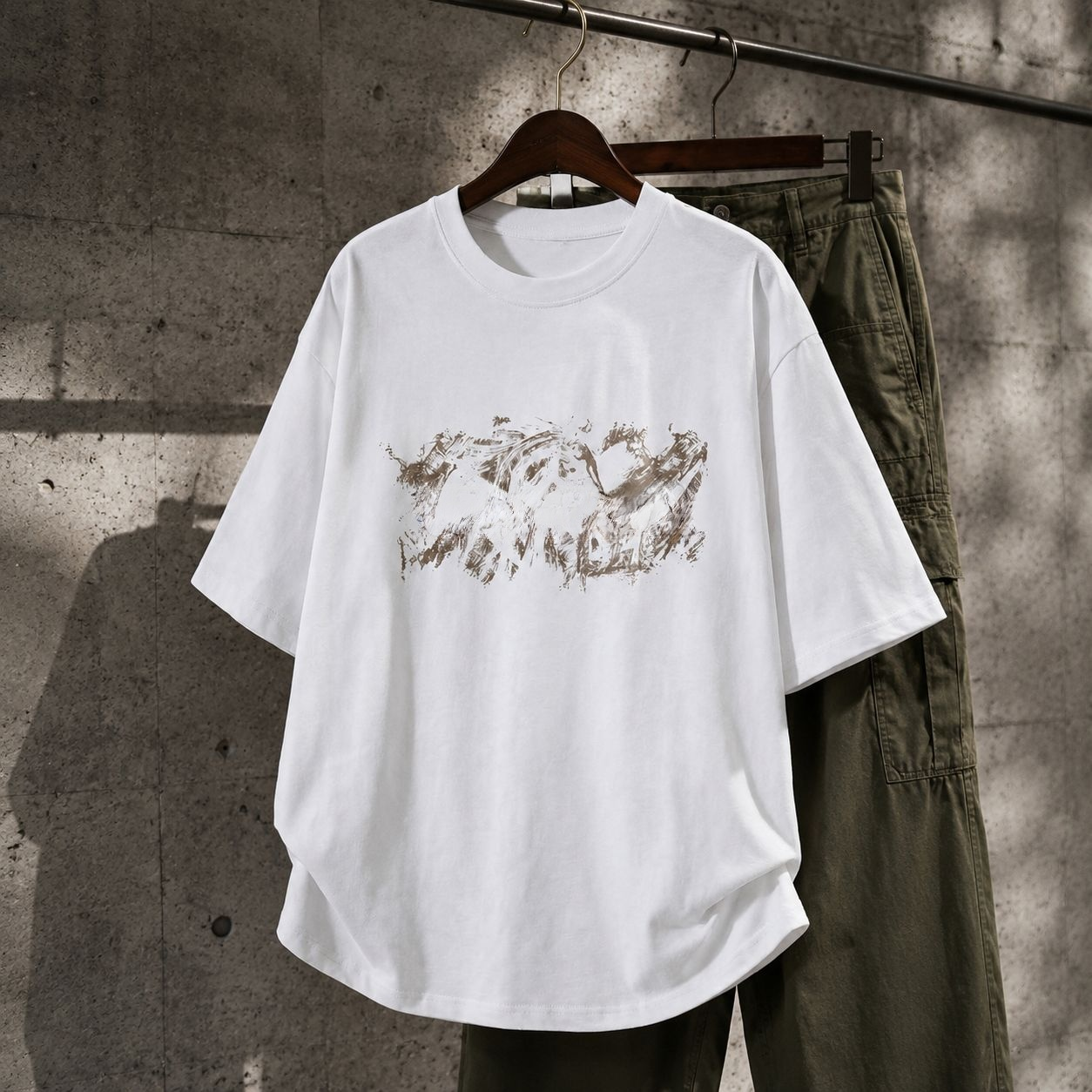 グラフィティプリントルーズフィットダメージ半袖Tシャツ ユニセックス