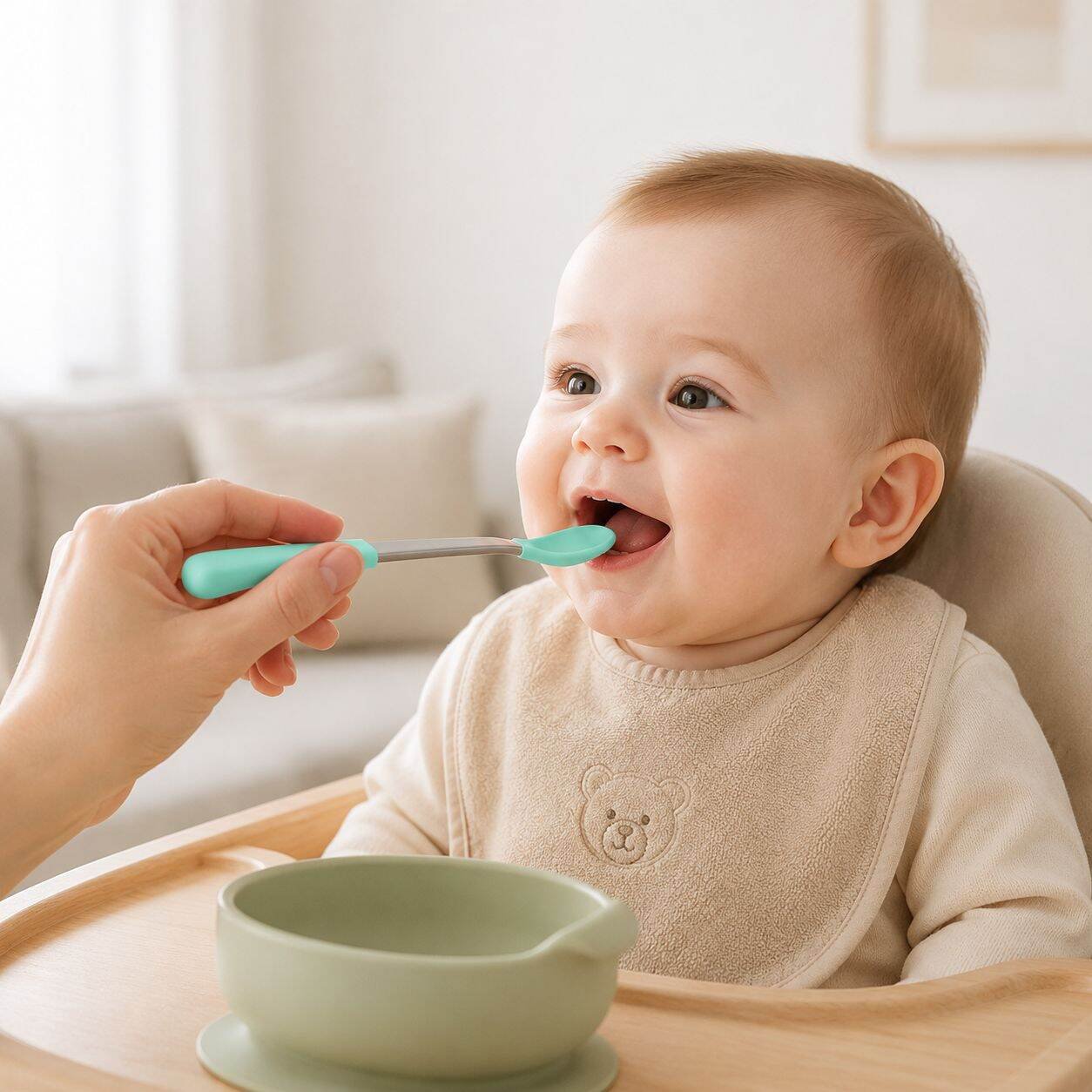Baby-Löffel mit Silikonhülle, Edelstahl, für Beikost, mit weichen und harten Enden