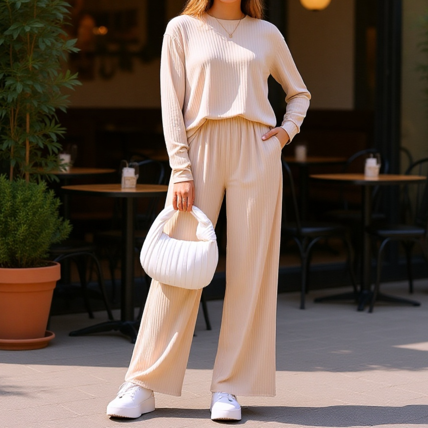 طقم كاجوال محبوك مضلع لفصل الخريف