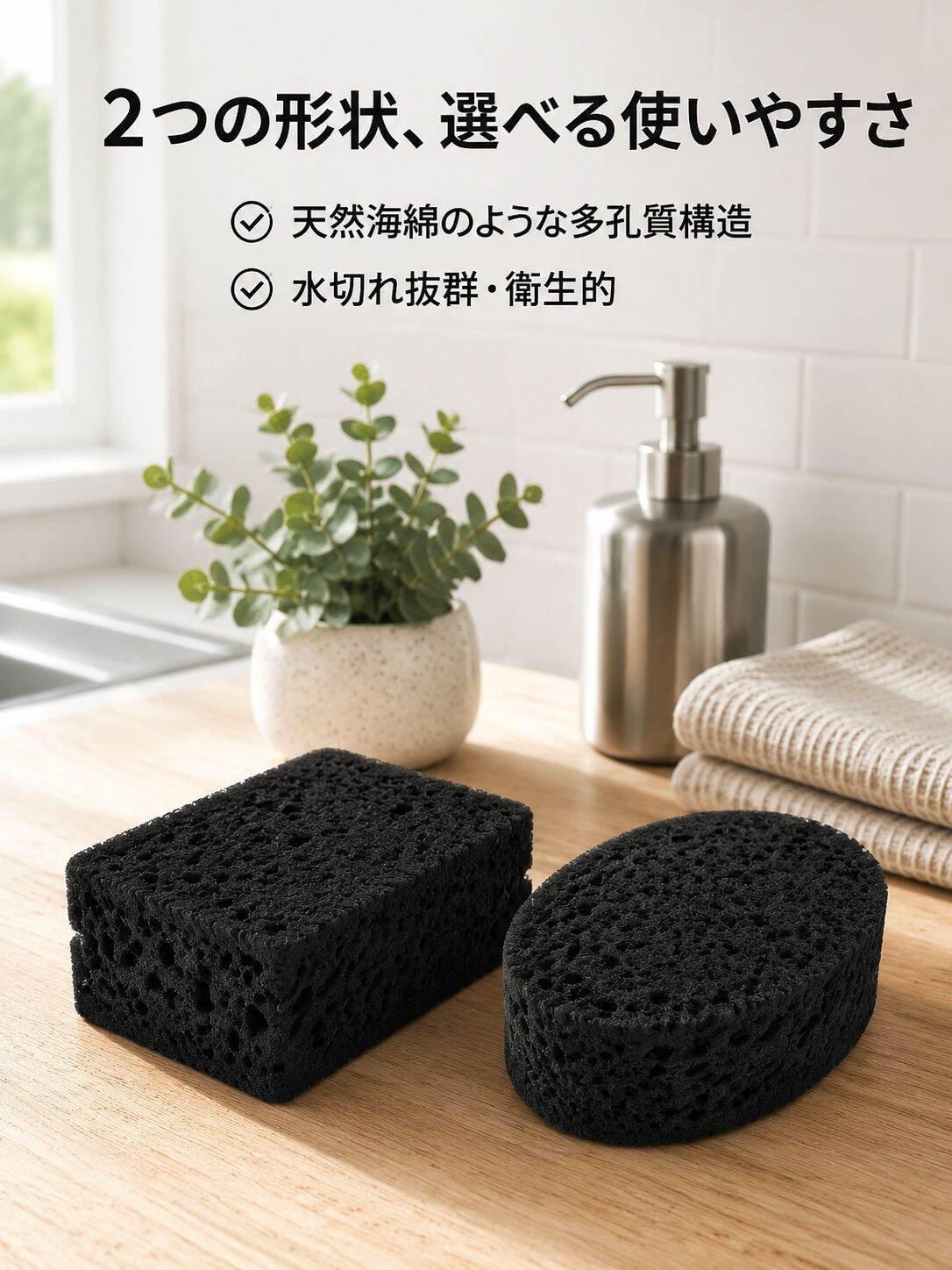 黒海藻スポンジ耐久お皿洗いスポンジブロック