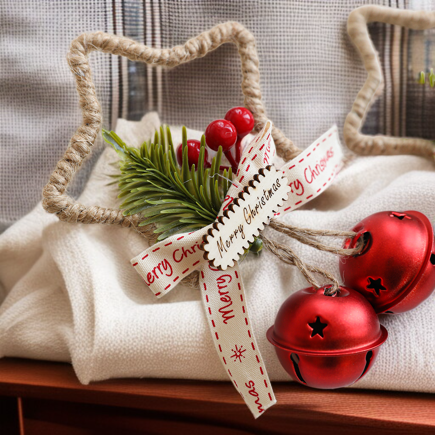 Weihnachtliche Stern-Glocke Türanhänger Dekoration mit Schleife für Weihnachtsbaum