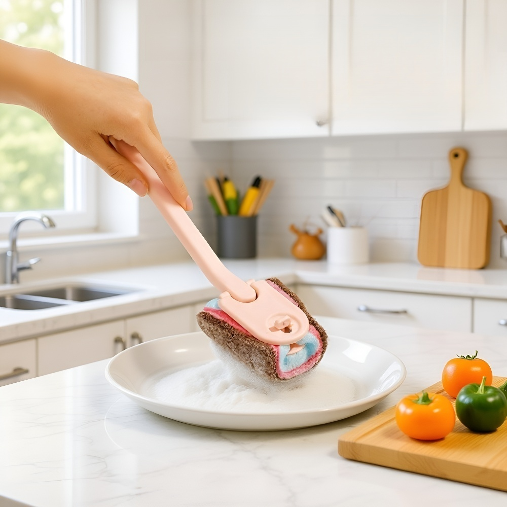 Reinigungsbürste mit langem Griff, Fleckenentferner-Schwamm, Küchenspülbürste und Topfspülbürste