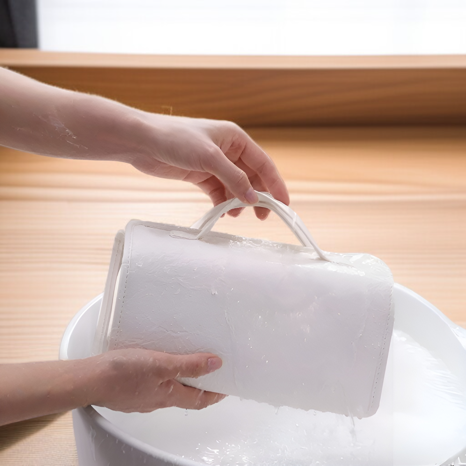 Portable hanging toiletry bag for women with zipper pockets