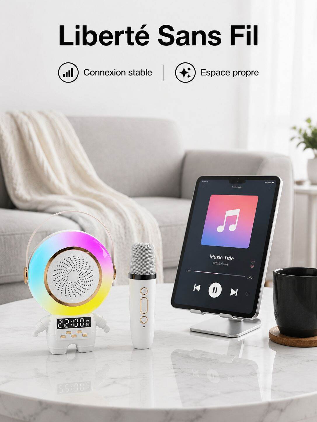 Microphone Karaoké Astronaute avec Haut-parleur Bluetooth