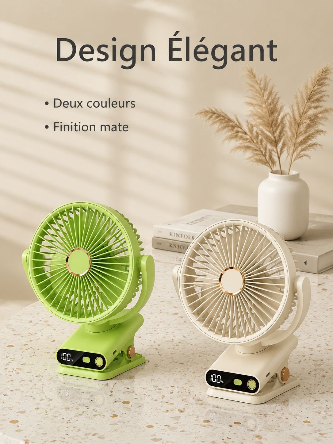 Ventilateur de bureau à pince, oscillant automatique