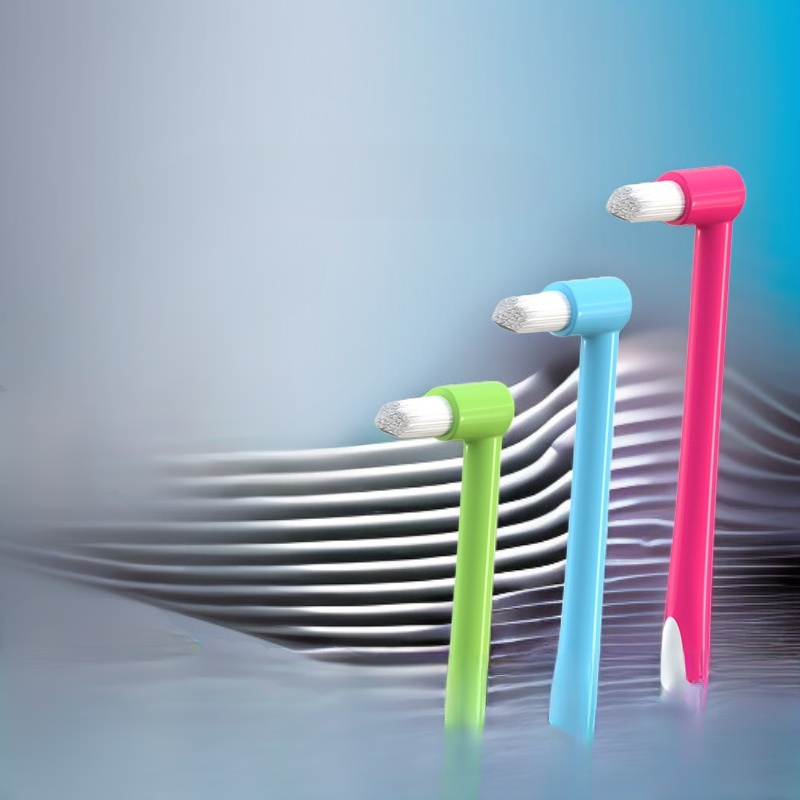 Cepillo de dientes bicolor para gatos, cabezal pequeño, limpieza interdental