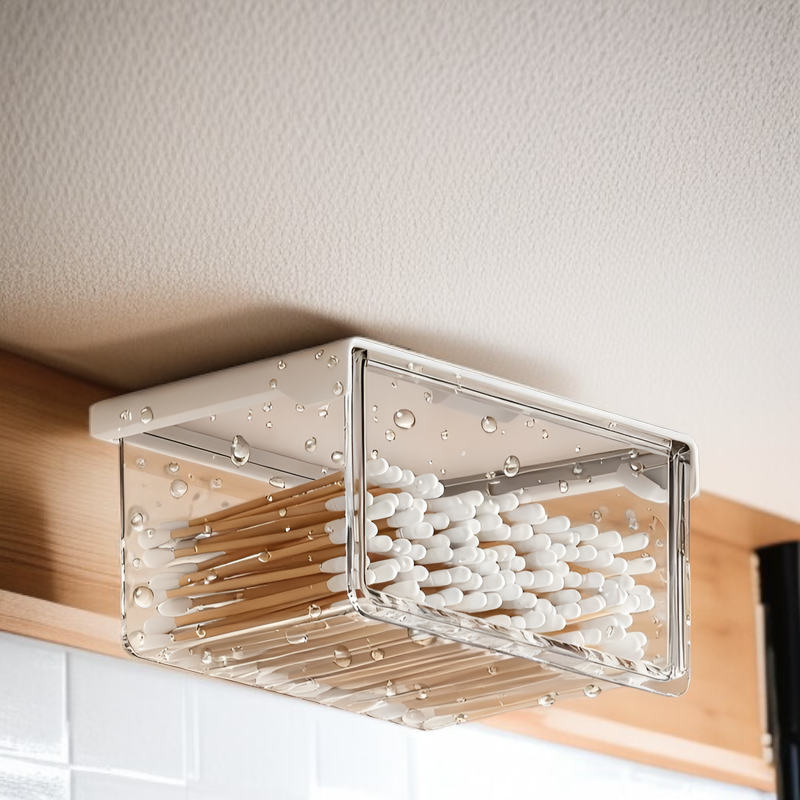 オフィスデスク下に設置された防水収納ボックス