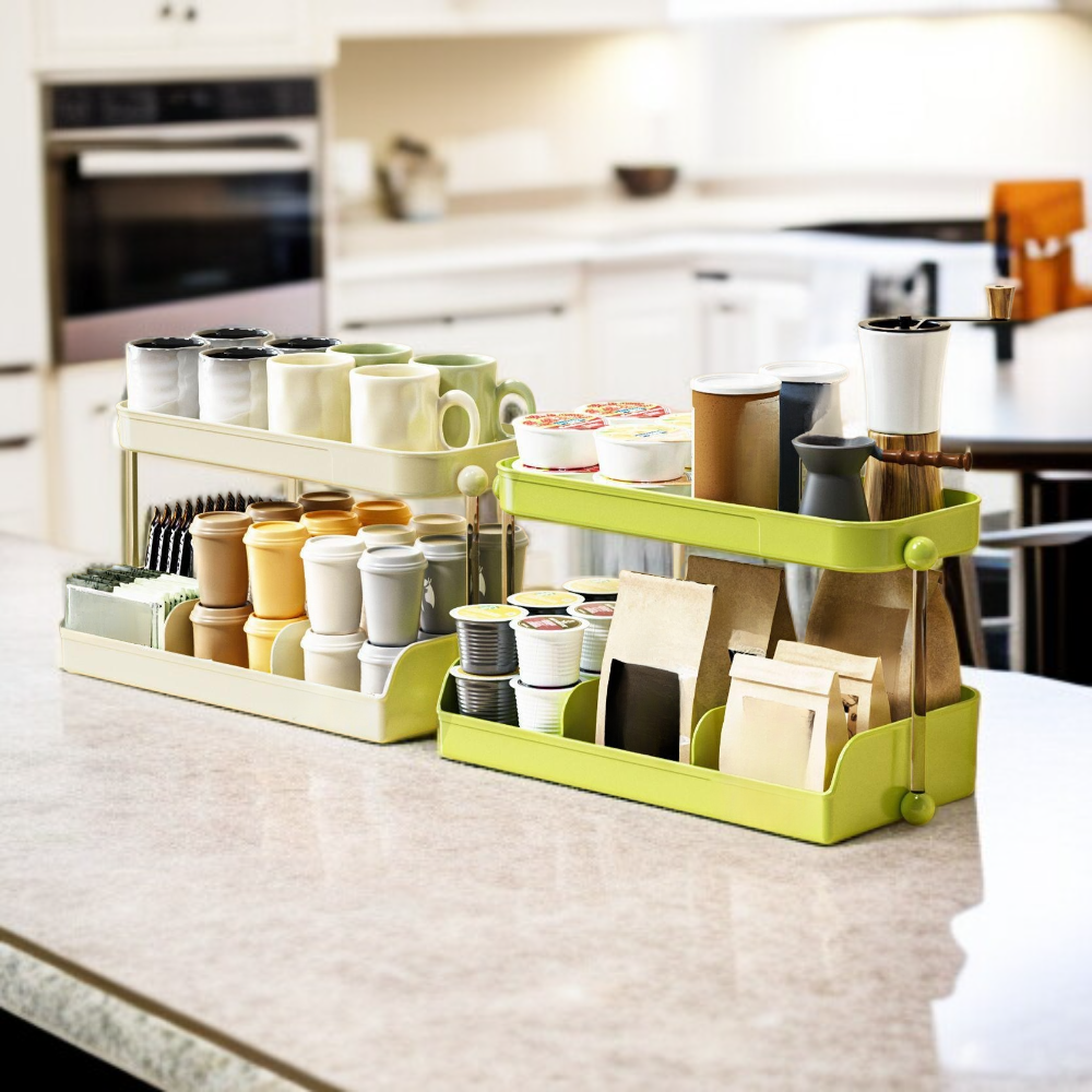 二層式デスクトップ収納ラック