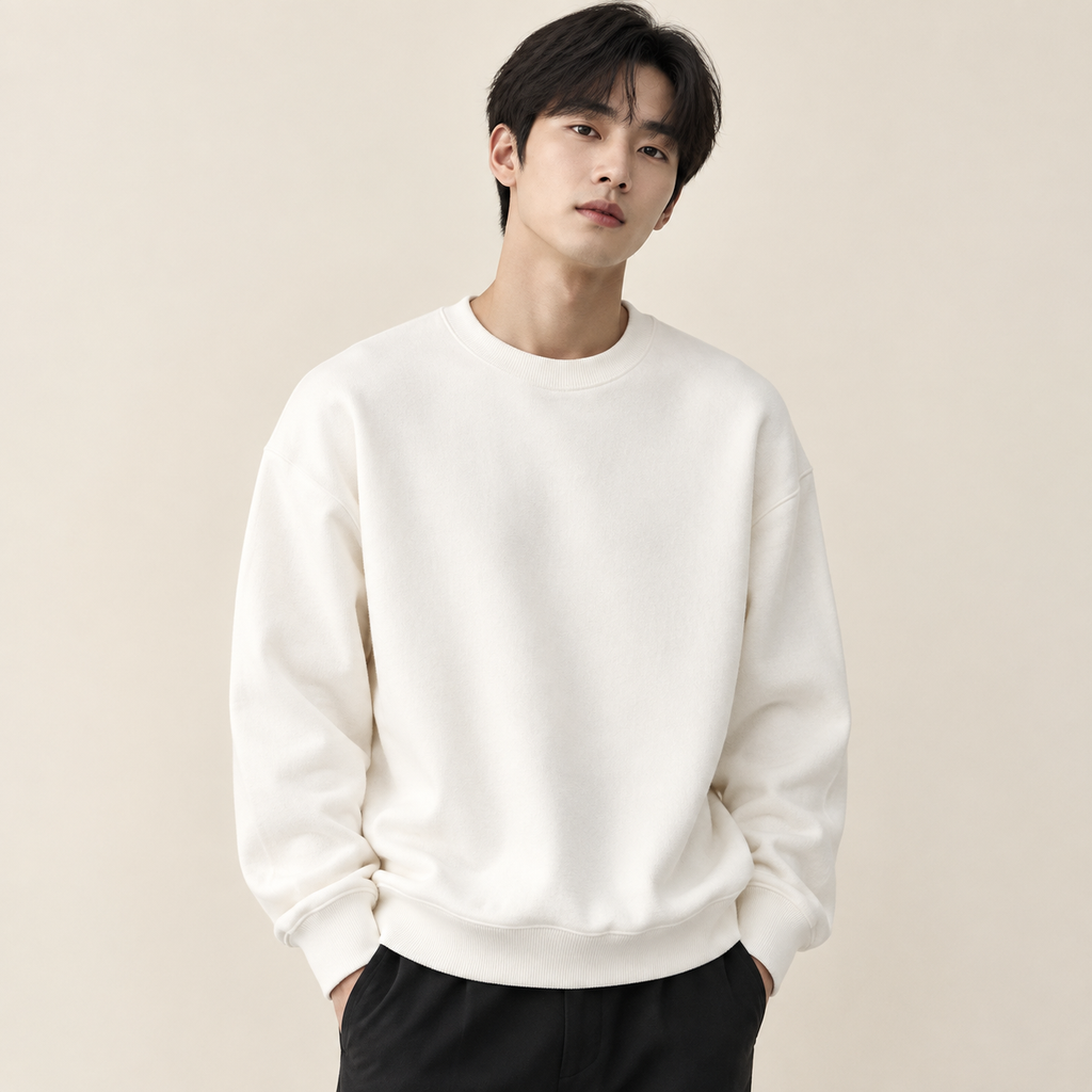 중량감 있는 라운드넥 심플 남성용 봄가을 신상 아메리칸 스타일 후드리스 맨투맨